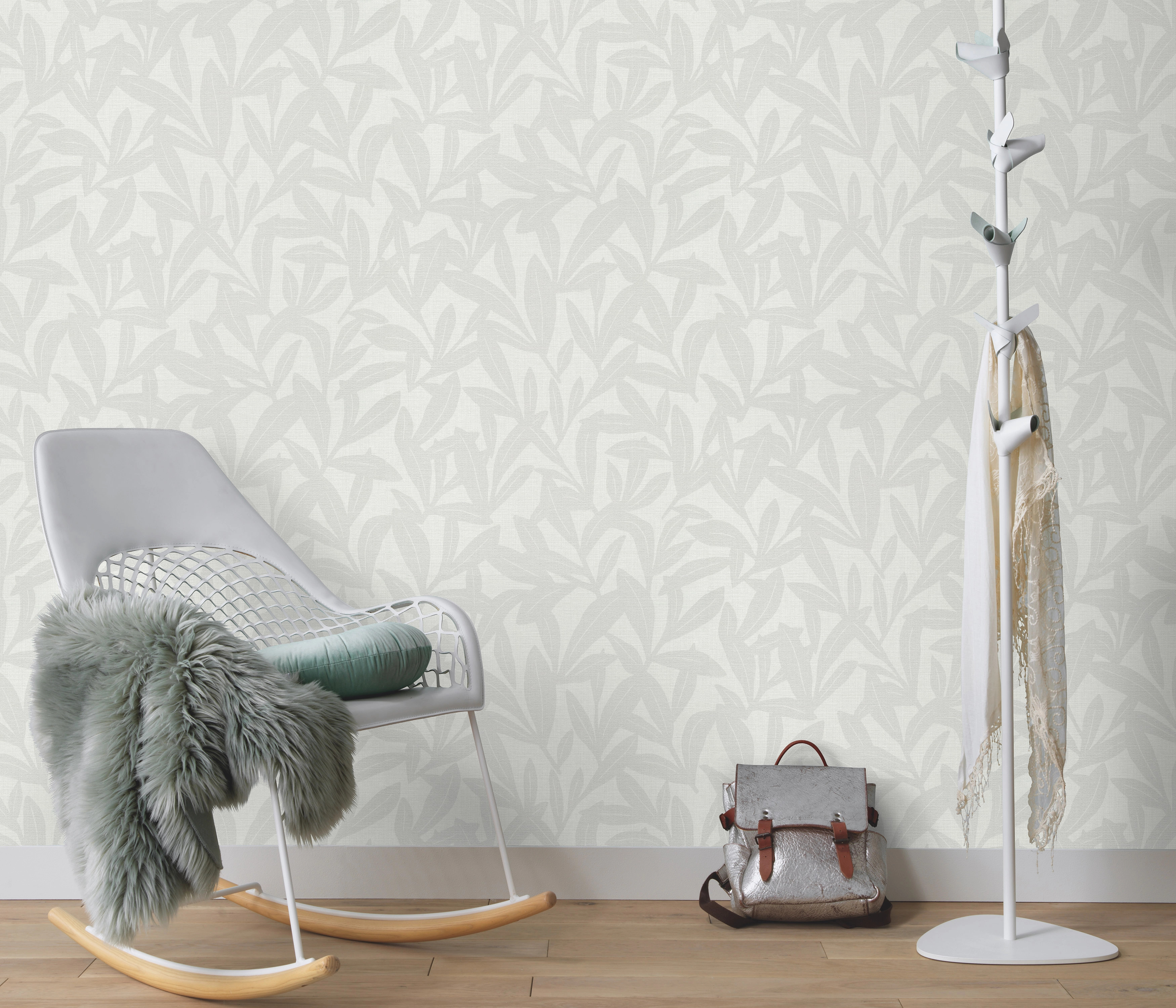 Mosható design tapéta levél mintával szürke színben