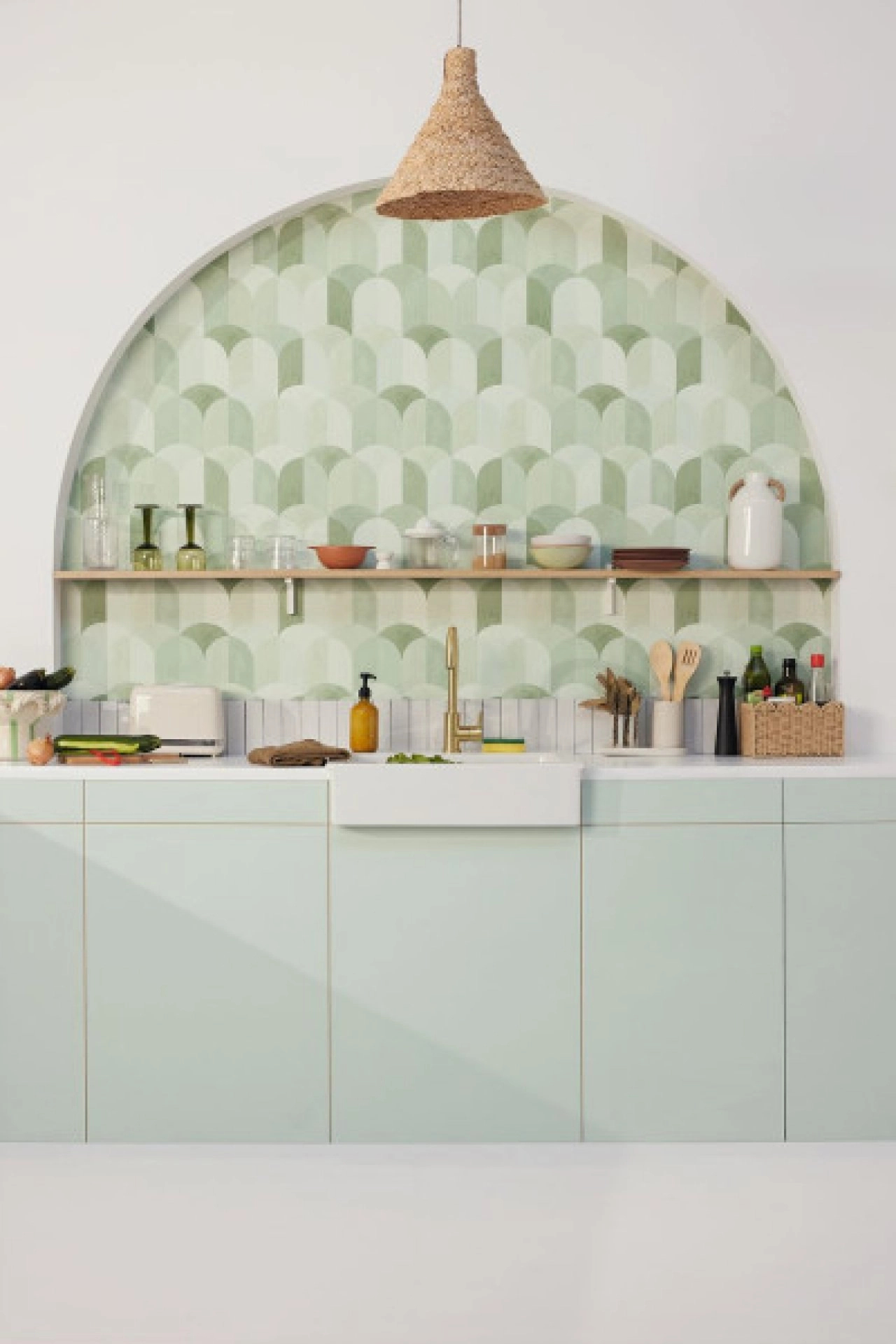 Mosható design tapéta nagy pikkely csempe mintás zöld színben