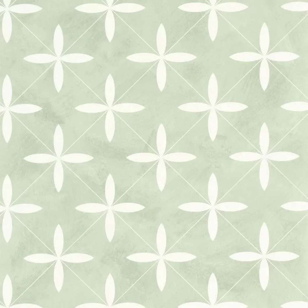 Mosható design tapéta virág mintás diagonál csempe zöld színben