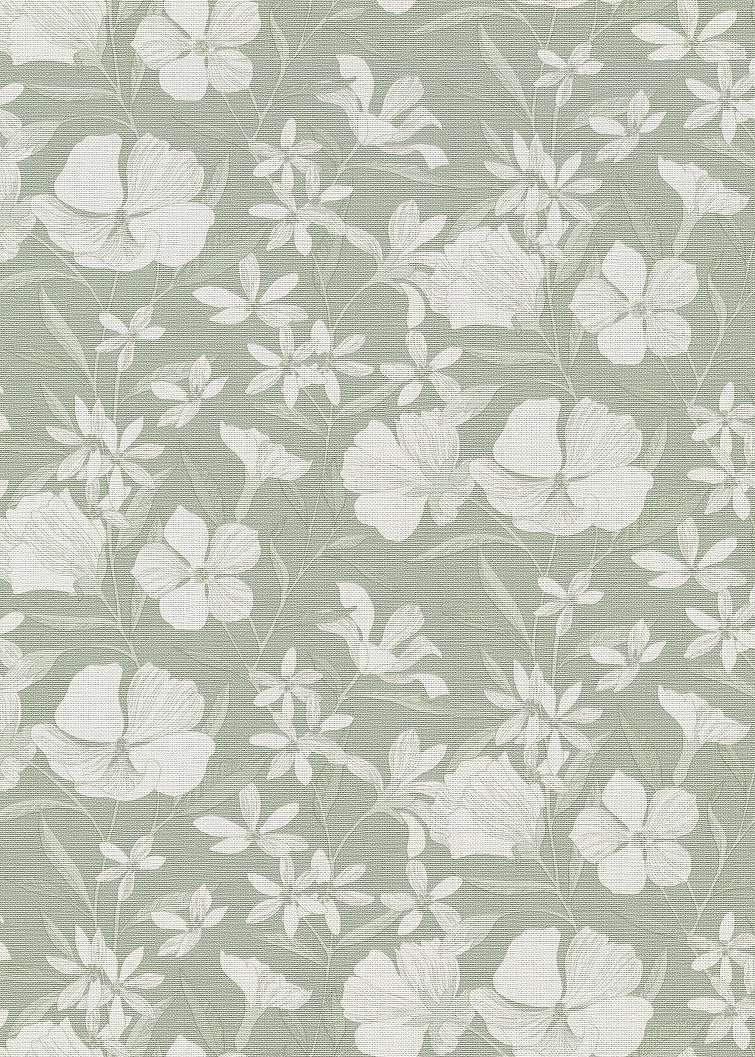 Mosható design tapéta virág sziluett mintával zöld színben