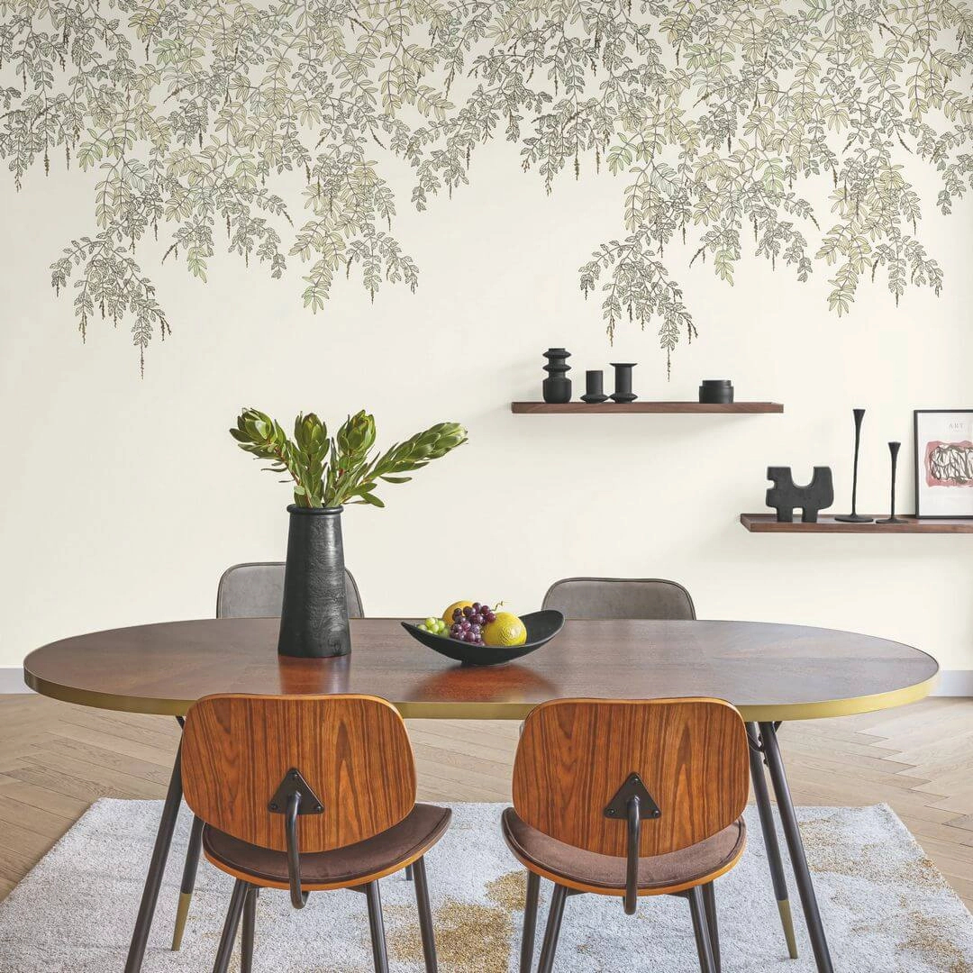 Fotótapéta lehulló levél minta beige és fekete színben