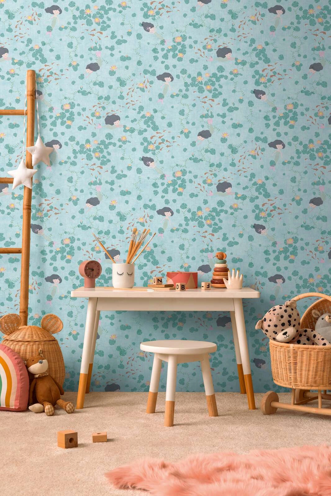 Mosható gyerek tapéta kék sellő mintával