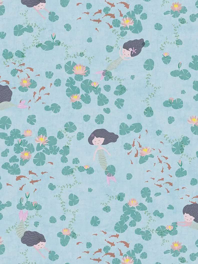 Mosható gyerek tapéta kék sellő mintával