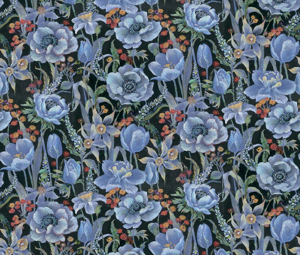 Mosható poszter tapéta kék virágos mintákkal