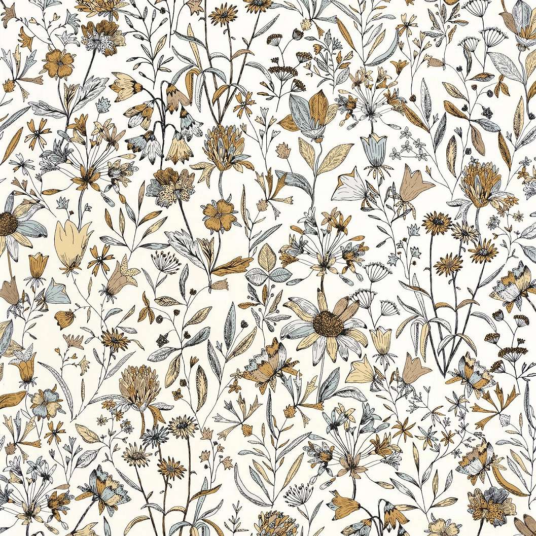Mosható vinyl design tapéta mezei virágmintával fekete fehér arany színekkel