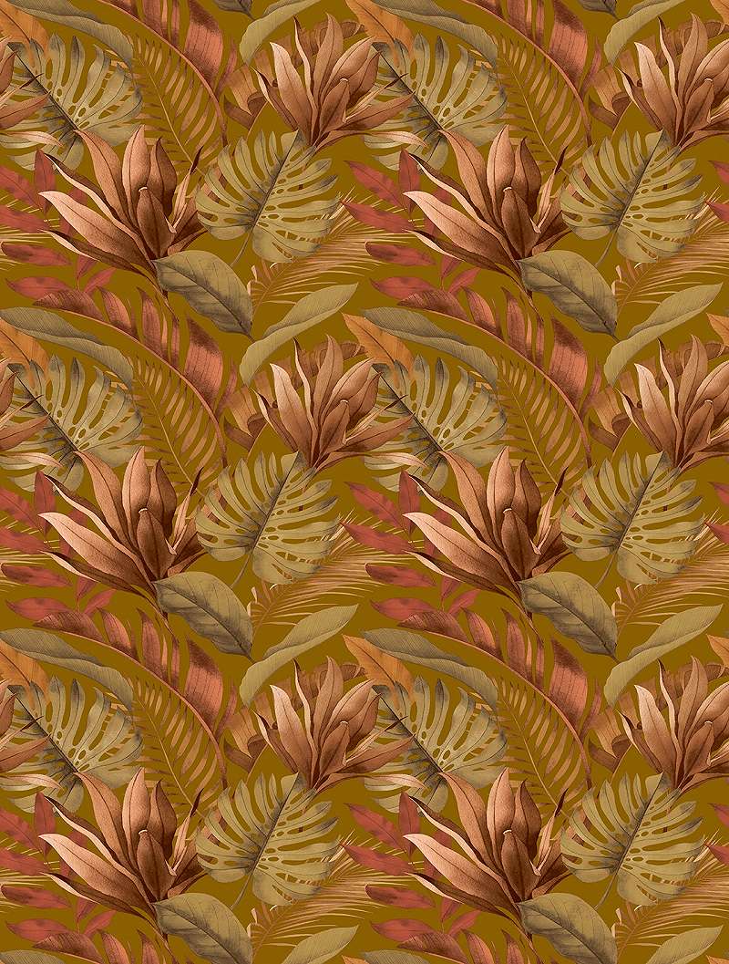 Mosható vinyl fotótapéta barna és mustársárga színű levél mintával