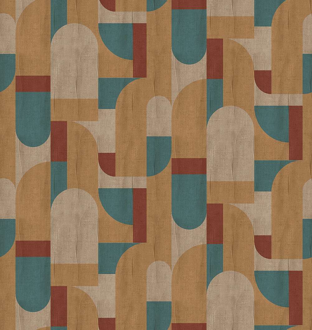 Mosható vinyl fotótapéta barna és türkiz színű geometriai mintás