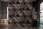 Mosható vinyl fotótapéta barna, fekete színben pálma levél mintával