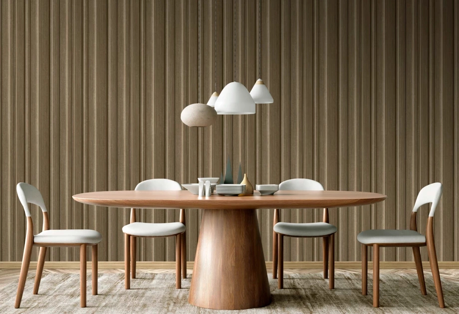 Mosható vinyl fotótapéta barna színű 3D hatású csíkos mintával