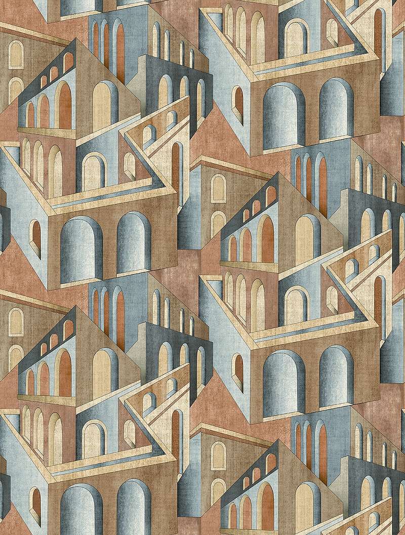 Mosható vinyl fotótapéta barna színű absztrakt épület mintás modern stílusban