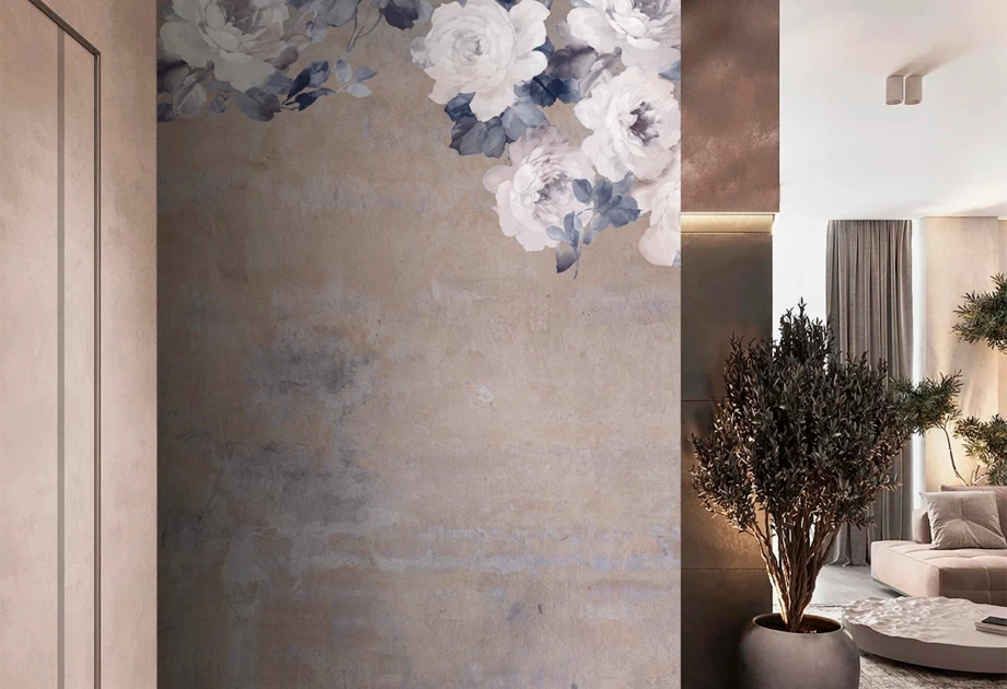 Mosható vinyl fotótapéta barna színű virág mintával