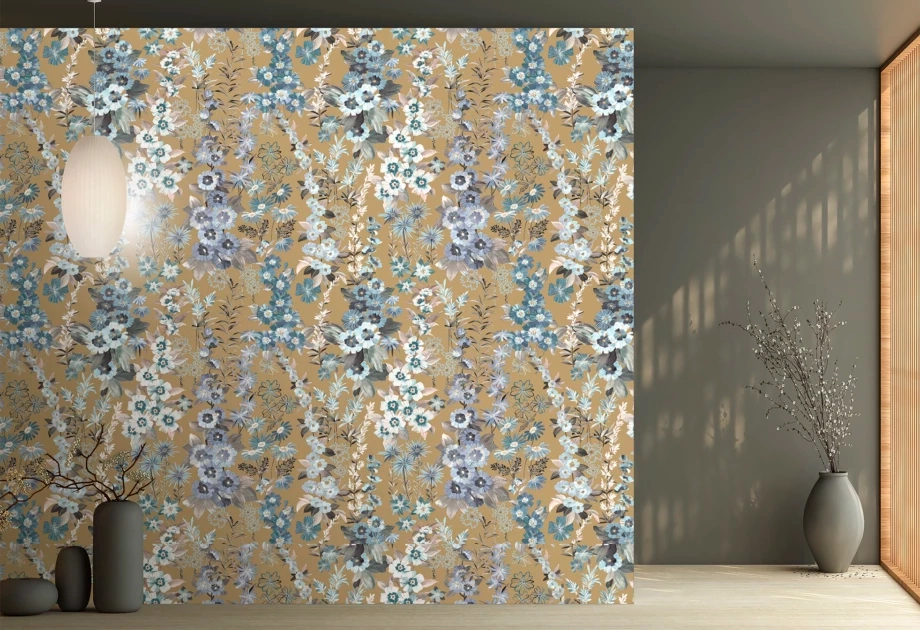 Mosható vinyl fotótapéta barna virágos mintával