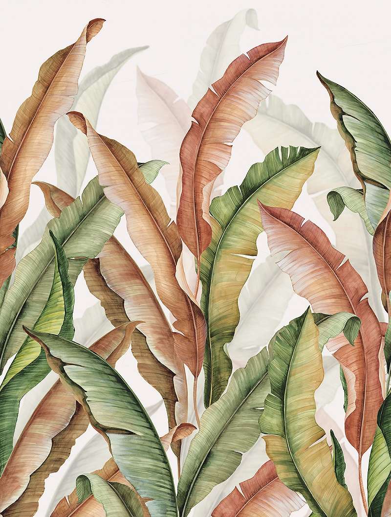 Mosható vinyl fotótapéta barna, zöld színben pálma levél mintával 