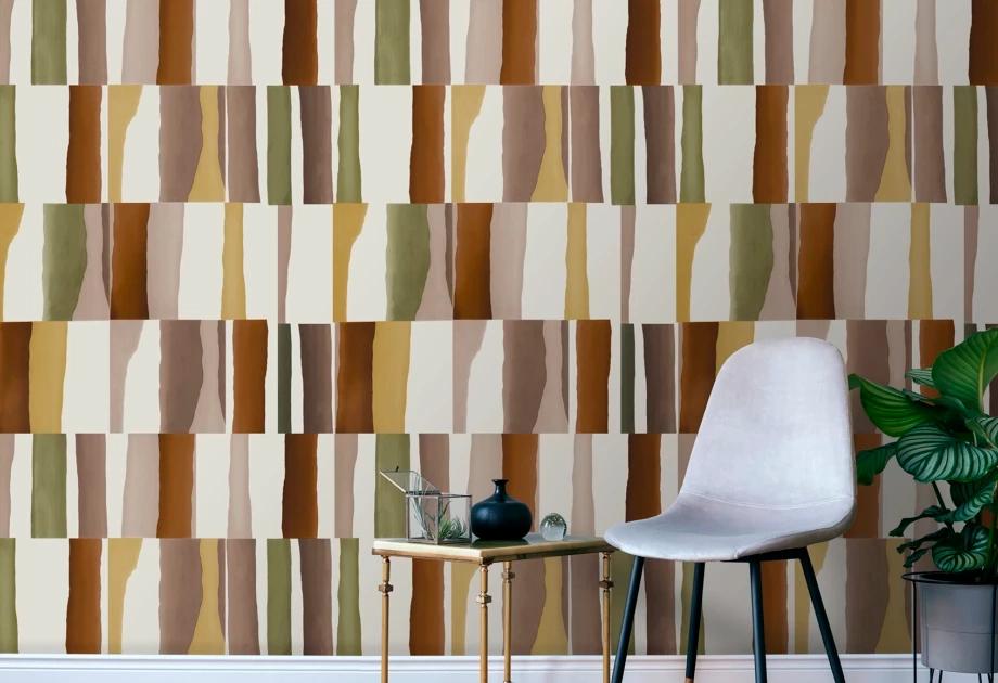 Mosható vinyl fotótapéta bézs, színes vízfesték csíkokkal