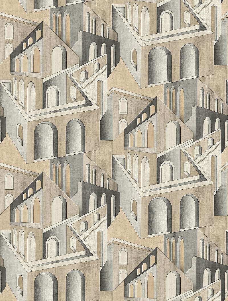 Mosható vinyl fotótapéta bézs színű absztrakt épület mintás modern stílusban