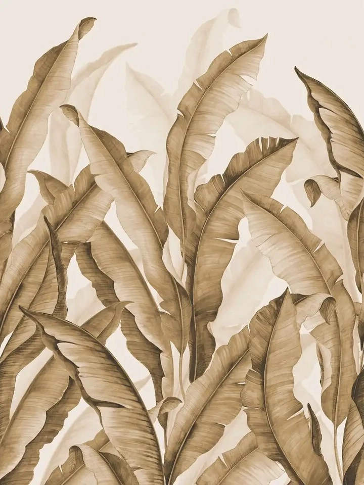 Mosható vinyl fotótapéta bézsszínben pálma levél mintával