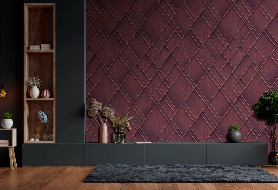 Mosható vinyl fotótapéta bordó, arany színű absztrakt geometriai mintával