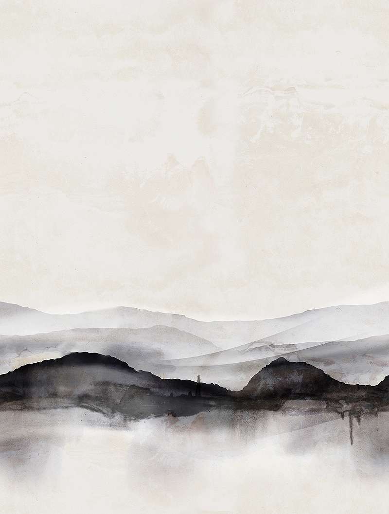 Mosható vinyl fotótapéta fehér és fekete vízfesték foltos hegyvidék mintával