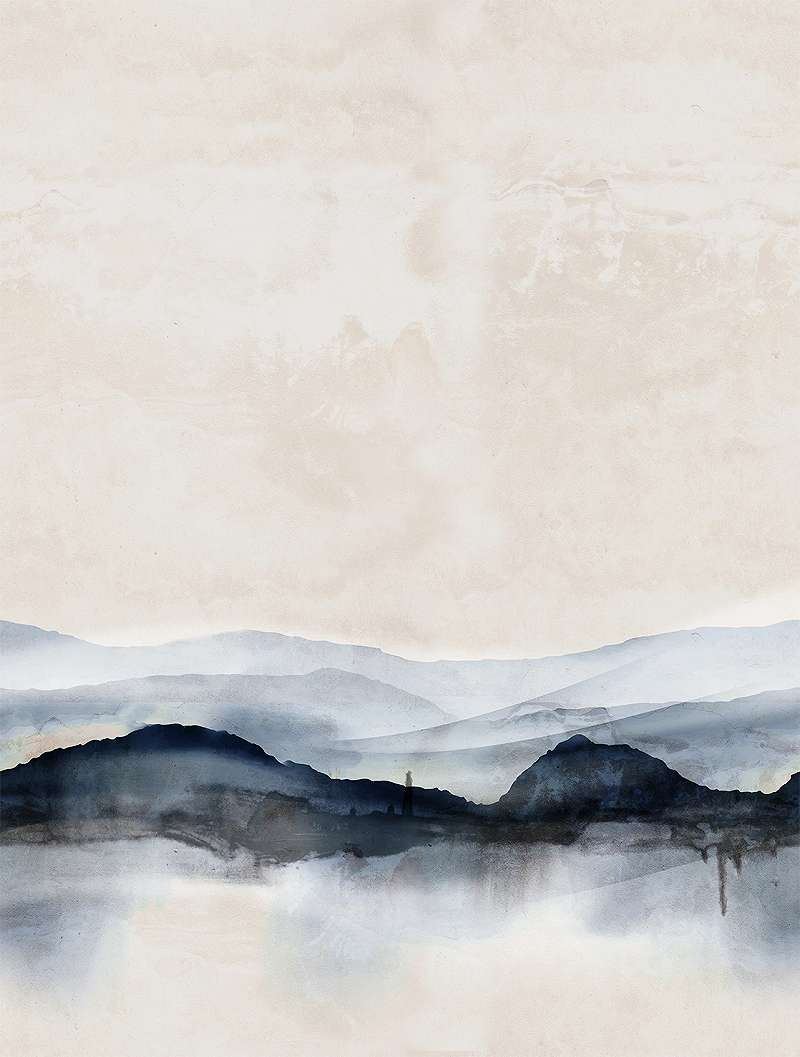 Mosható vinyl fotótapéta fehér és kék vízfesték foltos hegyvidék mintával