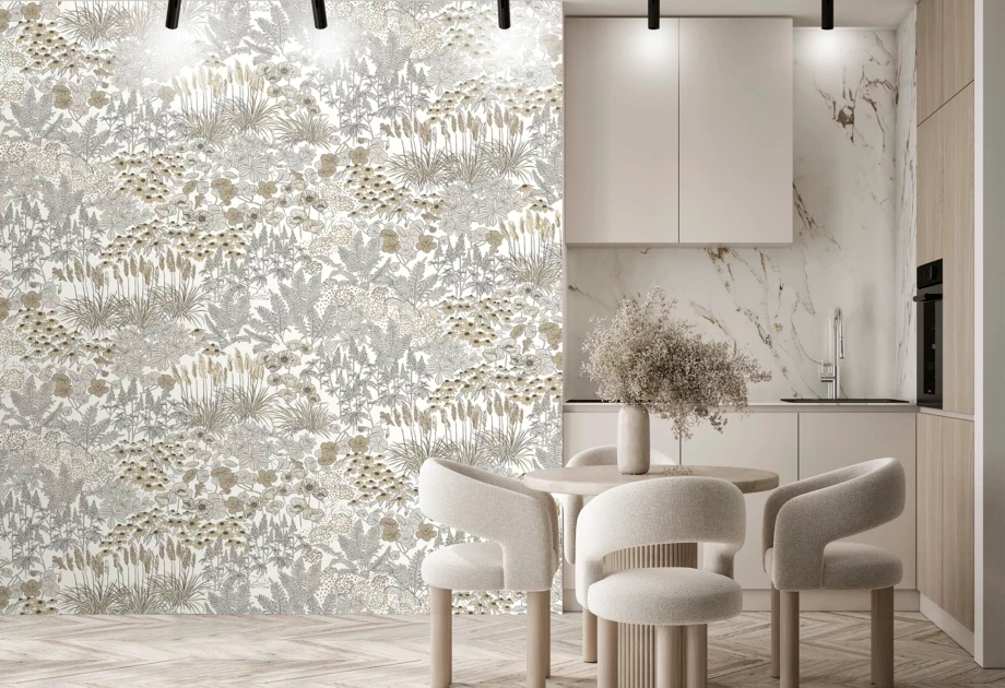 Mosható vinyl fotótapéta fehér virágos mező mintával