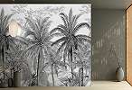 Mosható vinyl fotótapéta fekete, fehér színben trópusi erdő mintával