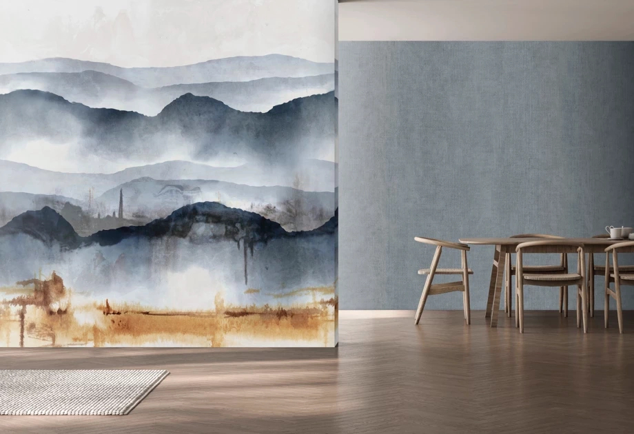 Mosható vinyl fotótapéta fekete színű vízfestékkel festett hegyvidék