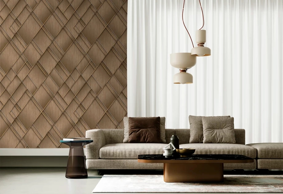 Mosható vinyl fotótapéta homok barna, arany színű absztrakt geometriai mintával