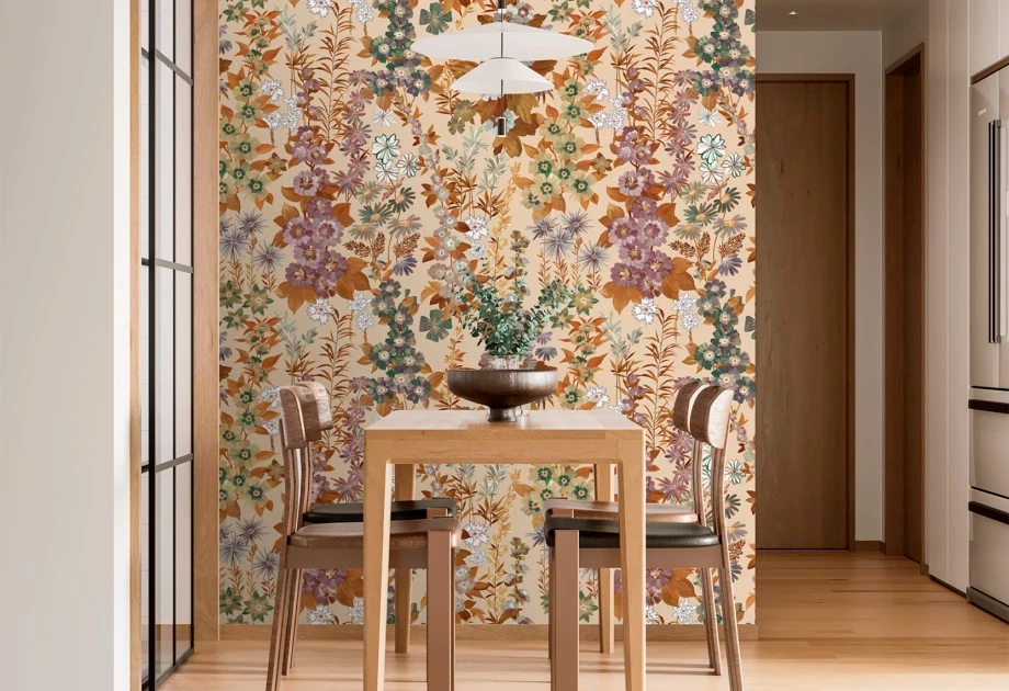 Mosható vinyl fotótapéta homok barna virágos mintával