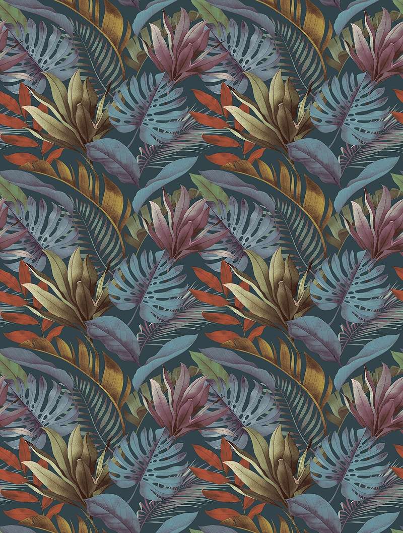 Mosható vinyl fotótapéta kék és zöld levél mintával