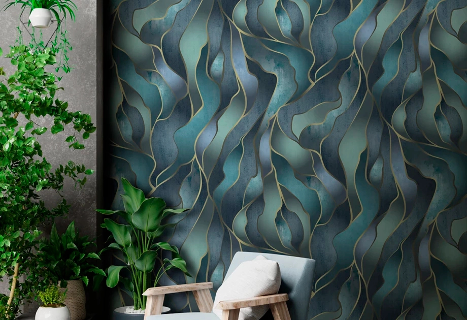 Mosható vinyl fotótapéta kék és zöld színű absztrakt mintás modern és elegáns stílusban