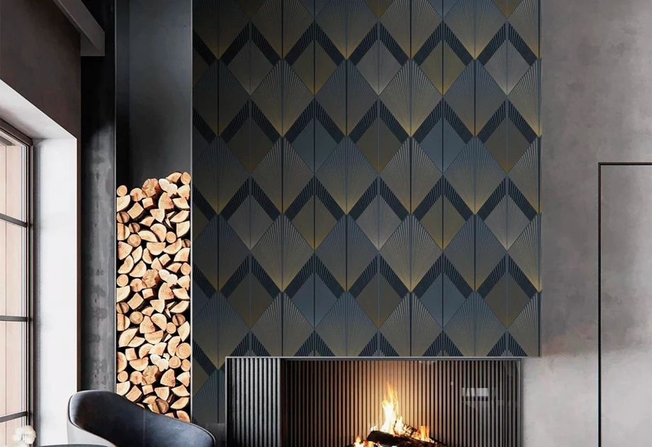 Mosható vinyl fotótapéta kék rombusz mintával arany csíkokkal