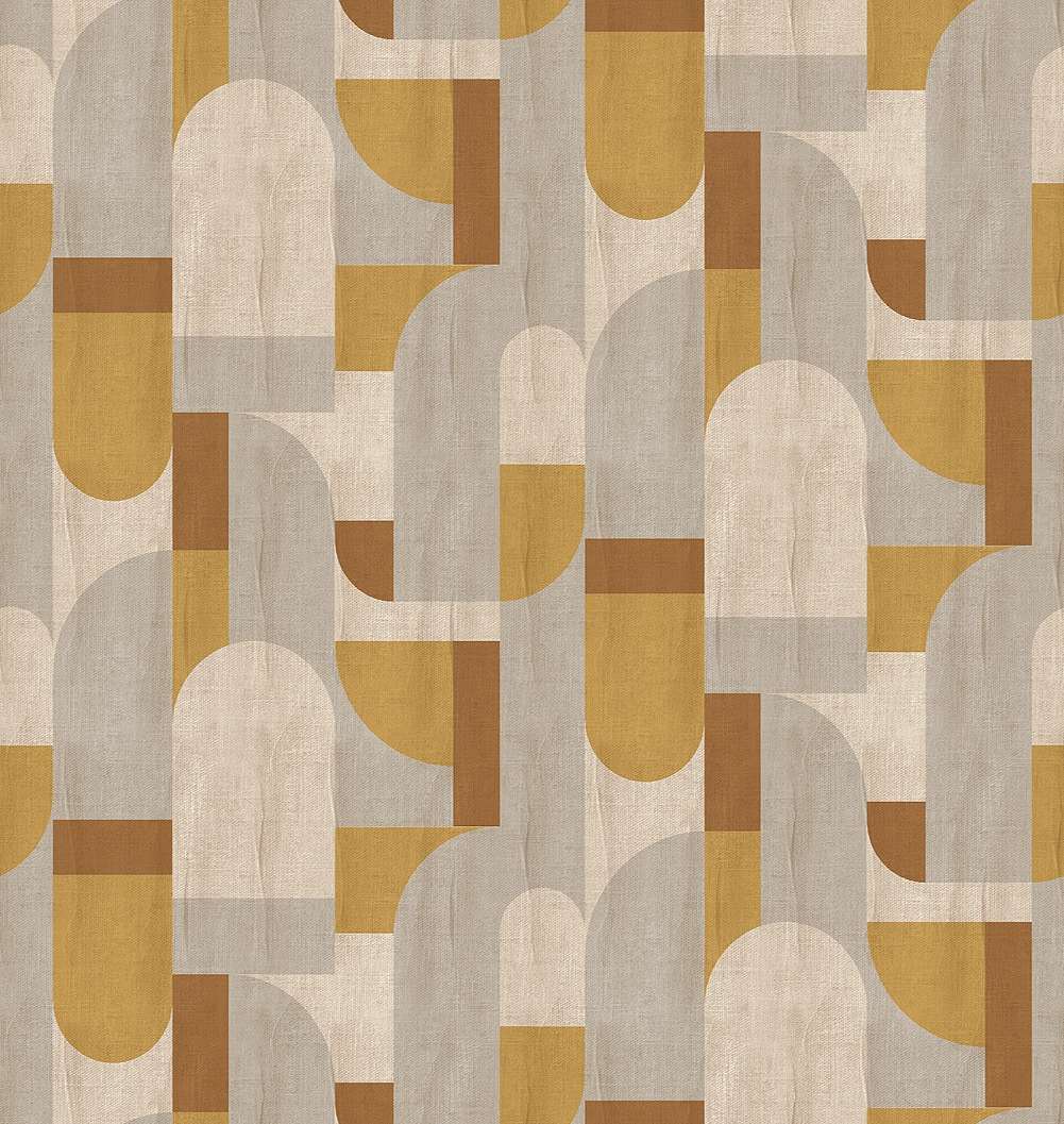 Mosható vinyl fotótapéta krém, mustársárga és világos szürke színű geometriai mintás 