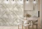 Mosható vinyl fotótapéta krém színben pálma levél mintával