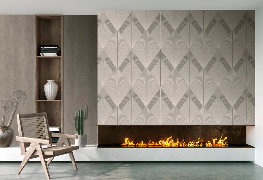 Mosható vinyl fotótapéta krém rombusz mintával szürke csíkokkal