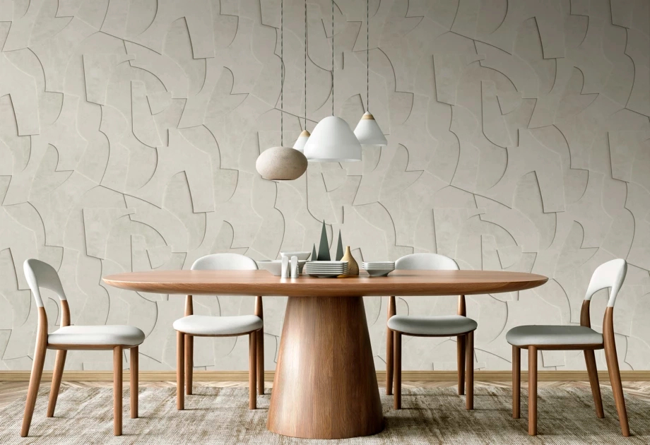 Mosható vinyl fotótapéta krém színű 3Dhatású geometriai mintával