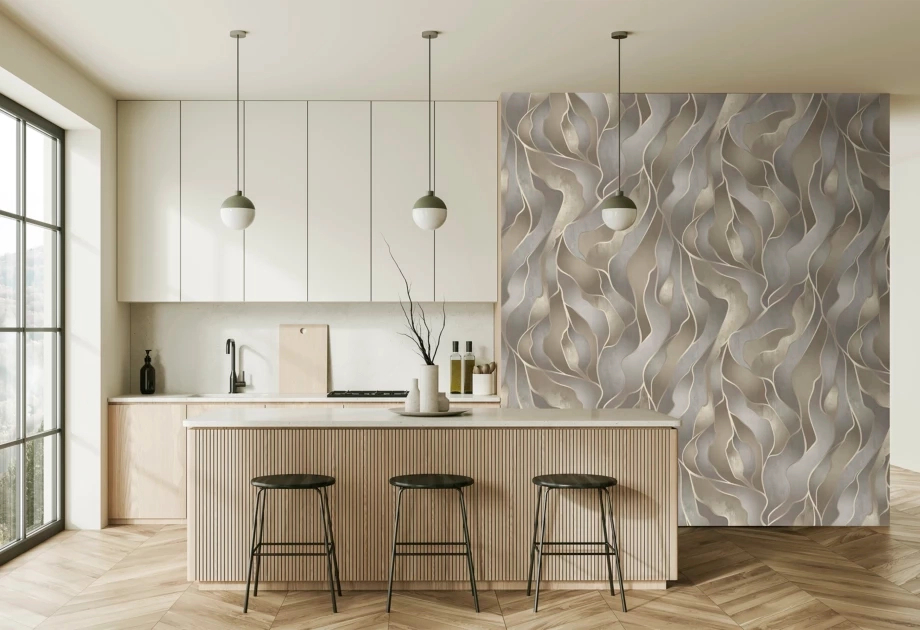 Mosható vinyl fotótapéta krémes szürke színű absztrakt mintás modern és elengáns stílusban