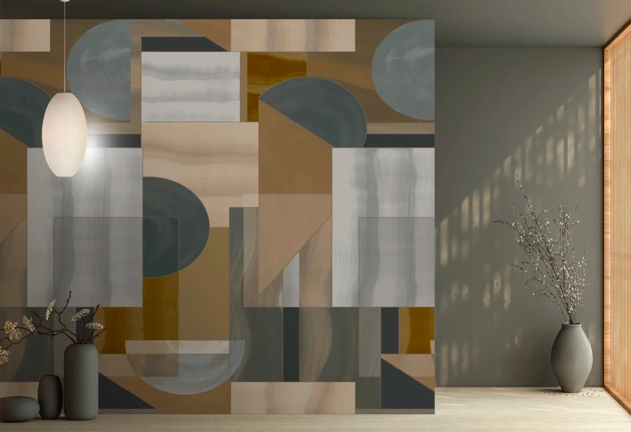 Mosható vinyl fotótapéta mogyoró barna, homok színű geometriai absztrakt modern stílusban