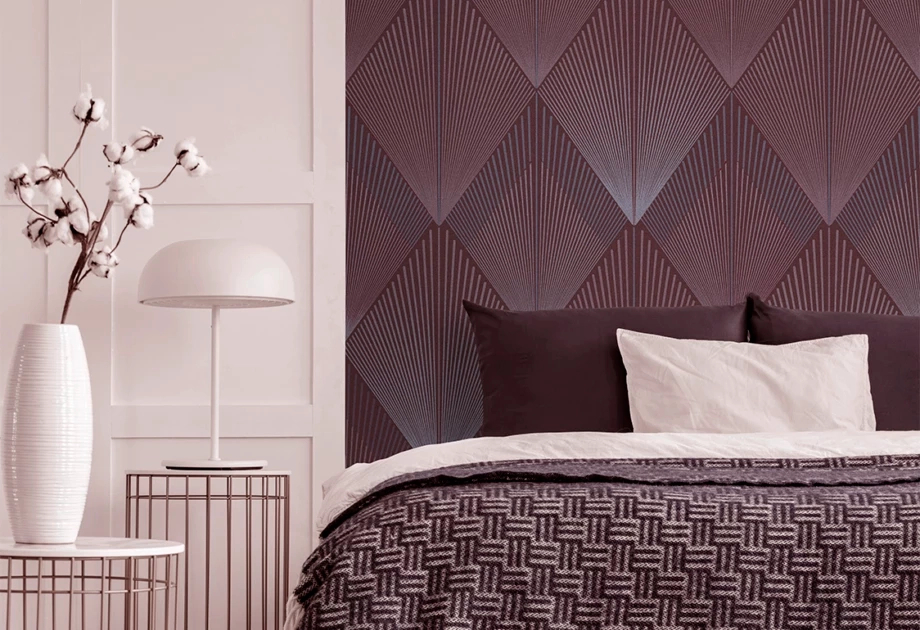 Mosható vinyl fotótapéta piros rombusz mintával szürke csíkokkal