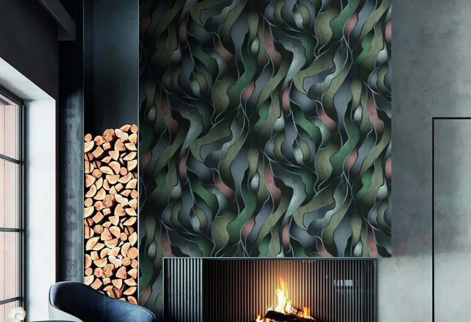 Mosható vinyl fotótapéta sötét szürke, zöld színű absztrakt mintás modern és elegáns stílusban