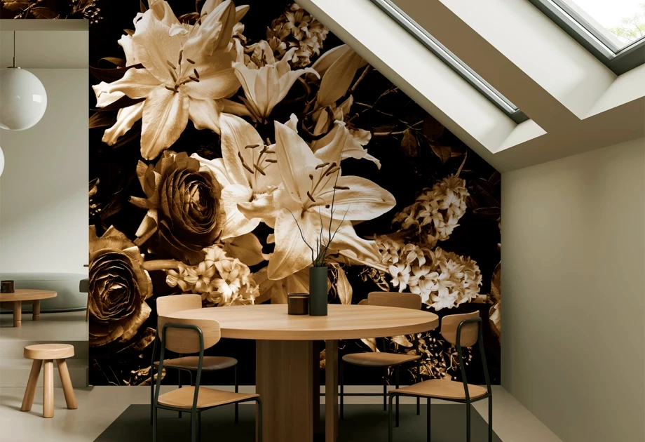 Mosható vinyl fotótapéta szépia hatású fotórealisztikus virágcsokor