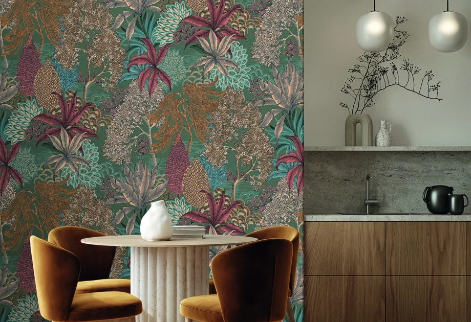 Mosható vinyl fotótapéta színes levelekkel gyümölcsökkel