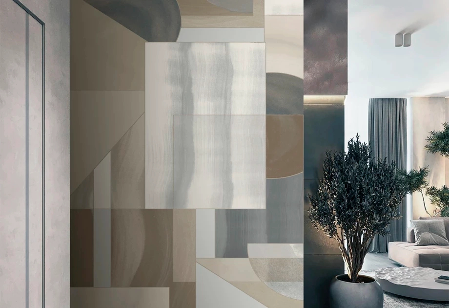 Mosható vinyl fotótapéta szürke, krém színű geometriai absztrakt modern stílusban