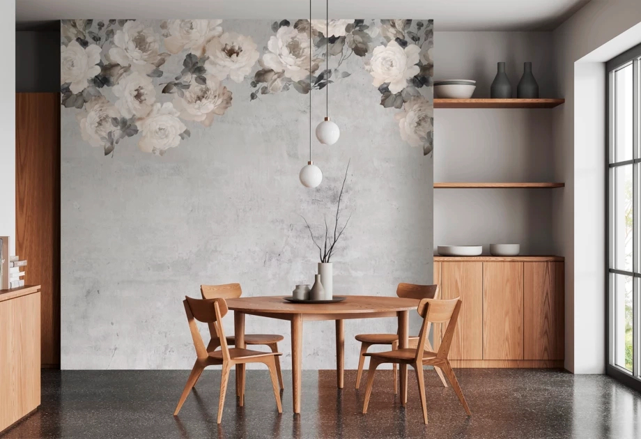 Mosható vinyl fotótapéta szürke színű virág mintával