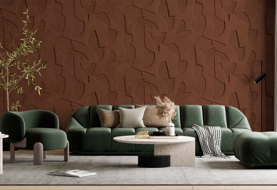 Mosható vinyl fotótapéta terrakotta színű 3Dhatású geometriai mintával