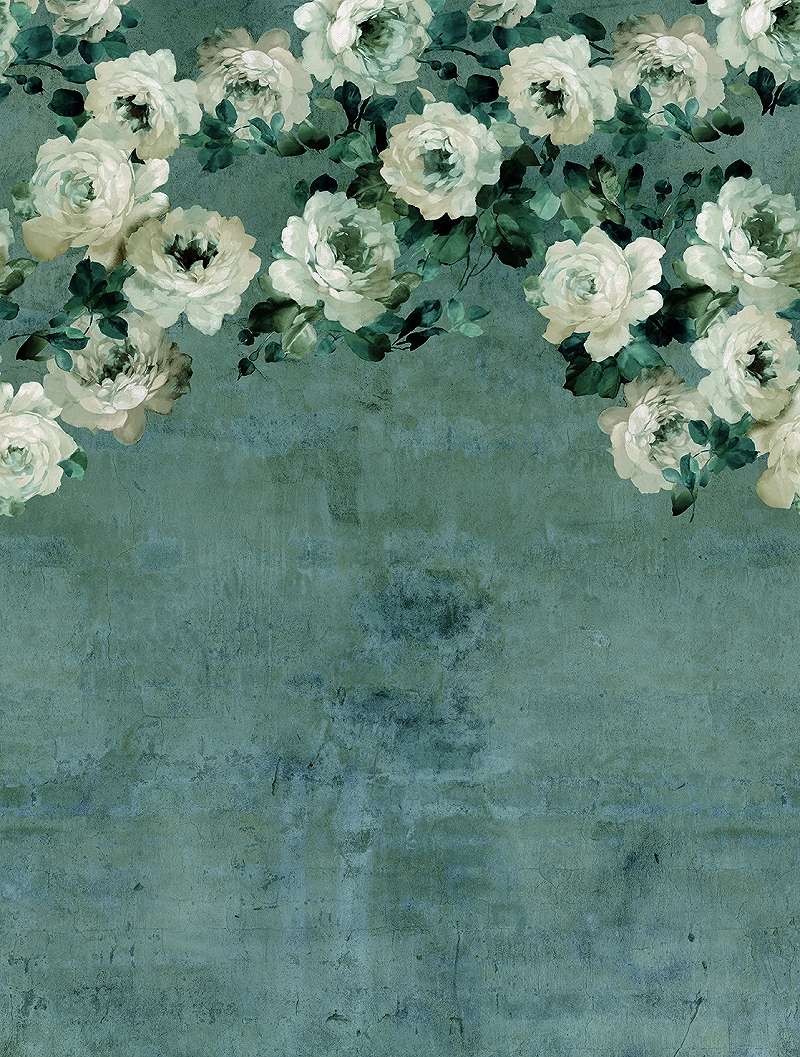 Mosható vinyl fotótapéta világos zöld színű virág mintával