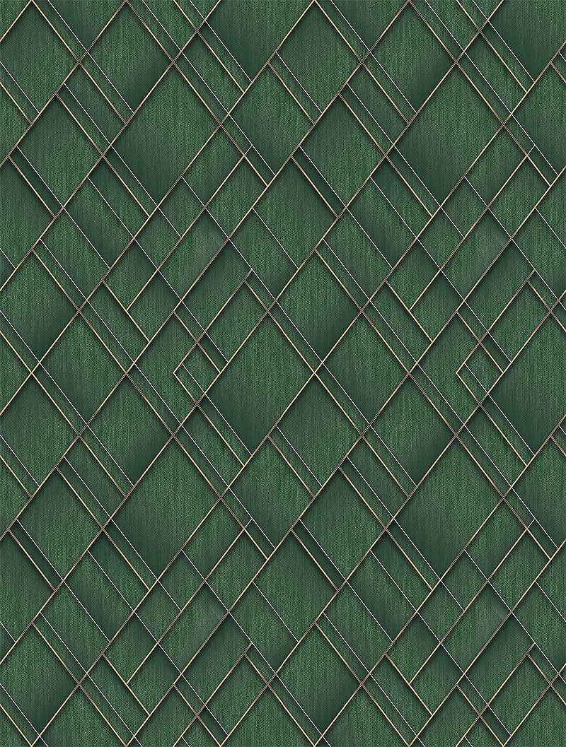 Mosható vinyl fotótapéta zöld, arany színű absztrakt geometriai mintával