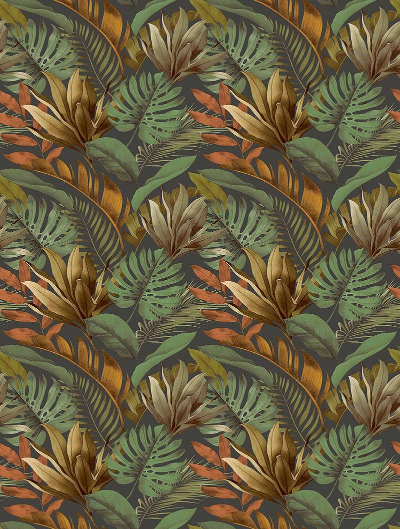 Mosható vinyl fotótapéta zöld és barna levél mintával