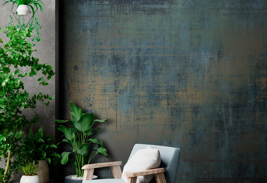 Mosható vinyl fotótapéta zöld és barna színű festék csíkos mintával