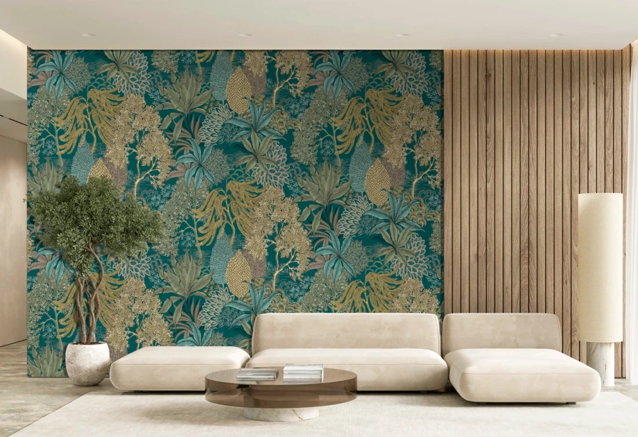 Mosható vinyl fotótapéta zöld és barna színű növényekkel