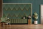 Mosható vinyl fotótapéta zöld rombusz mintával sárga csíkokkal